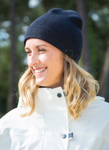 Fisherman Beanie Wool Hat, Navy Blue