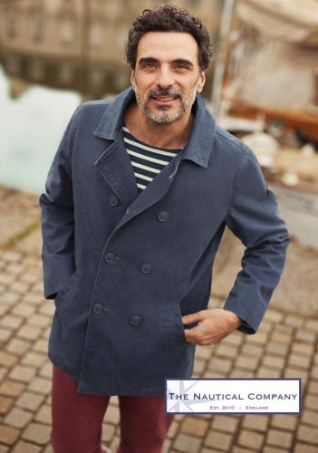 Men's Cotton Peacoat, Distressed Navy Blue