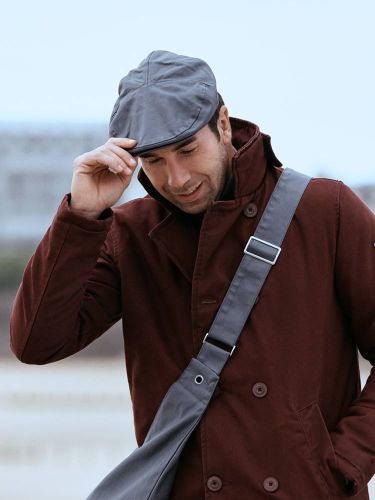 Waxed Cotton Flat Cap Hat, Grey