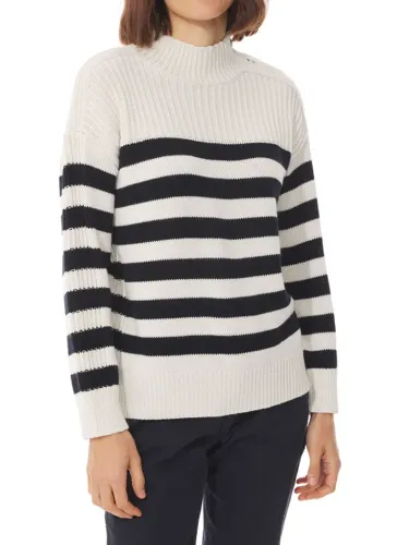 Cream High Neck Striped Jumper, Wool Mix