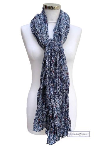 Women's Cotton Scarf, Navy, Waves Print - SOLD OUT