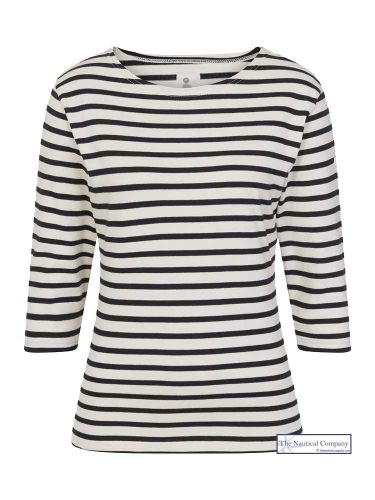 3/4 Sleeve Stripe Top, Cream/Navy Blue