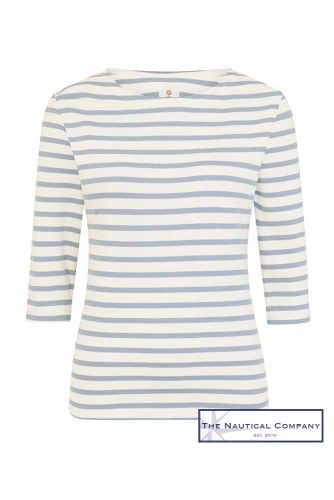 3/4 Sleeve Stripe Top, Cream/Pale Blue
