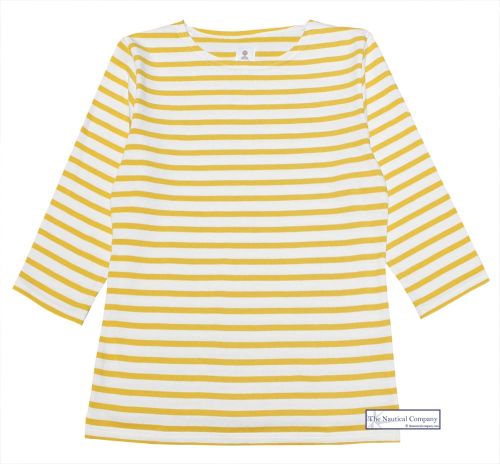 3/4 Sleeve Stripe Top, Cream/Mustard Yellow