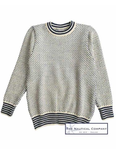 Nordic Crew Neck Sweater, Cream/Navy Blue