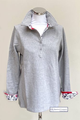 Women's Long Sleeved Polo Shirt, Light Grey