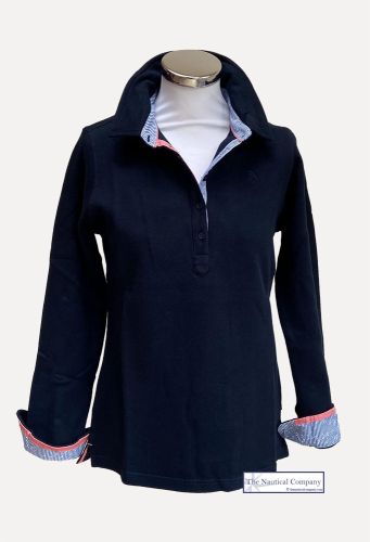Women's Long Sleeved Polo Shirt, Navy Blue