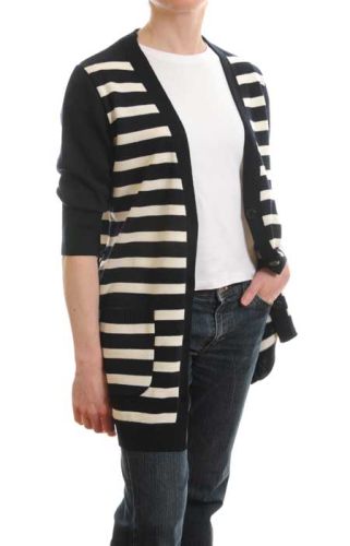 Women's Striped Long Merino Rich Cardigan - Made in France - SOLD OUT