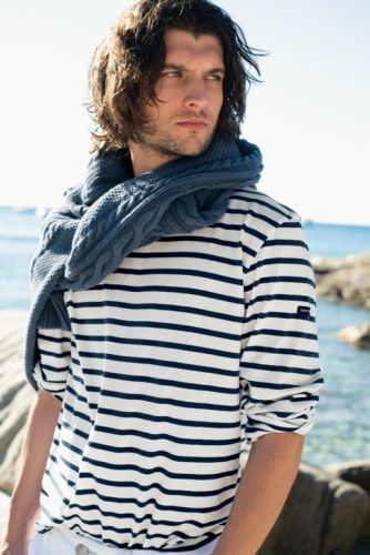 Saint James Minquiers Breton Shirt, Cream/Navy Blue