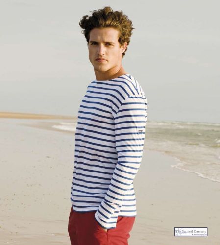 Men's Saint James Minquiers Breton Shirt, White/Navy Blue