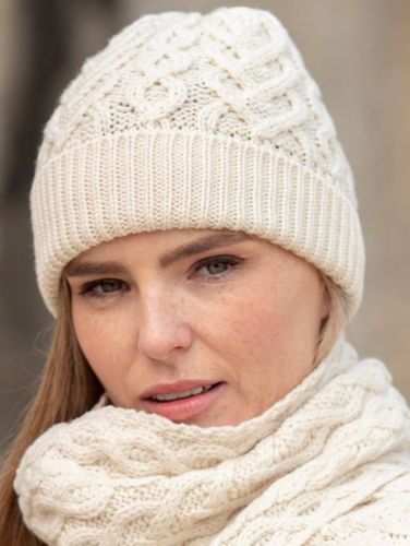 Aran 100% Soft Merino Beanie Hat, Cream - SOLD OUT