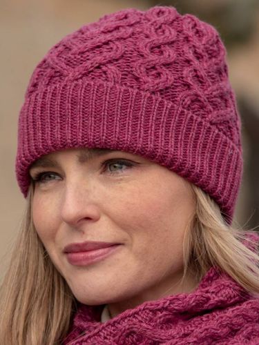 Aran 100% Soft Merino Beanie Hat, Raspberry Pink - SOLD OUT
