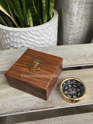 Pocket Compass with Wooden Box